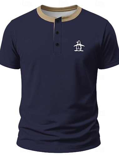  Herren Lustig Pinguin T Shirt Henley Hemd Kurzarm Designer Retro Vintage Trendy Straße Lässig Täglich Sommer Frühling Ganzjahres Schwarz Hellgrün Marineblau Kaki Henley Henley T-Shirt