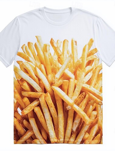  Herr 3D-seriefigur pommes frites T-shirt Kortärmad T-shirt 3D-tryck Rund hals Skjorta drivna Designer Fest Gata Ledigt Vit 1 Vit Sommar Vår Kläder S M L XL XXL XXXL 4XL