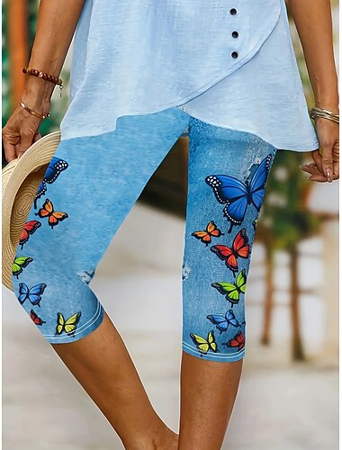  Dames Leggings Capri Broeken Hoge Elasticiteit Vakantie Vintage Mode Kuitlengte Hoge Taille Grafische Vlinder Print Thermisch Warm Ademend Zacht Rekbaar Formeel Buiten Vakantie