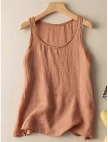  Mujer Camisa Color sólido Básico Casual Sin Mangas Cuello Barco Tops regulares Diario Verde Hierba Blanco Naranja Caqui Verano Primavera