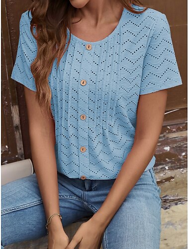  Damen Tunika Einfarbig Elegant Vintage Stilvoll Kurzarm Rundhalsausschnitt Normale Oberteile Täglich Gelb Blau Orange Sommer