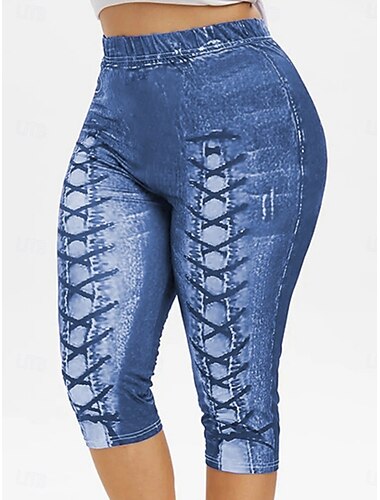  Leggings de femme Shorts Impression 3D Chinos Vacances Vintage Style Ethnique Longueur Mollet Taille Haute Confort Coupe Haute Respirant Sèche Rapidement Élastique Extérieur Rue Quotidien Noir Bleu