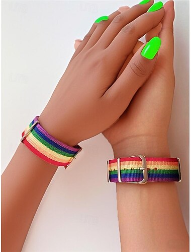  Pulsera de nailon arcoíris unisex con hebilla de metal: pulsera de orgullo ajustable para festivales LGBT, uso diario y accesorios para parejas.