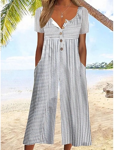  Mujer Normal Mono Activo Floral Manga Corta Perneras anchas Escote Redondo Bolsillo Estampado Vacaciones Diario Ajuste regular Blanco Verde Ejército Azul Piscina Verano