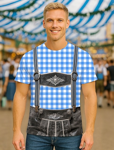  Oktoberfest Lederhosen-Print T-Shirt Bayerisch München Deutsch Grafik Für Herren Erwachsene Karneval Oktoberfestbier 3D-Druck Party