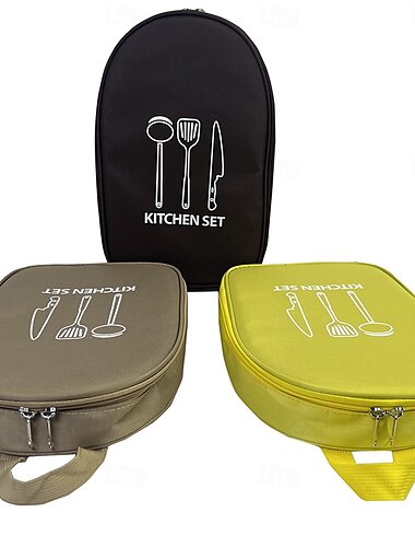  Draagbare opbergtas voor barbecuekamp, canvas kookgerei mes opbergtas, kampeerkookgerei opbergtas voor barbecuekamp kookgerei keukenpatroon