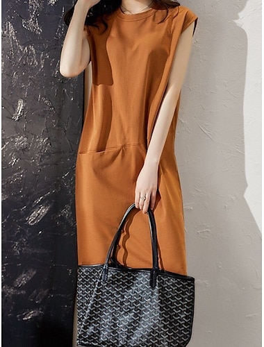 Femmes Mini Robe Robe T-Shirt Robe fourreau Robe d'été Occasionnel Quotidien Coupe régulière Couleur Unie Sans manches Col ras du cou Noir Kaki Été