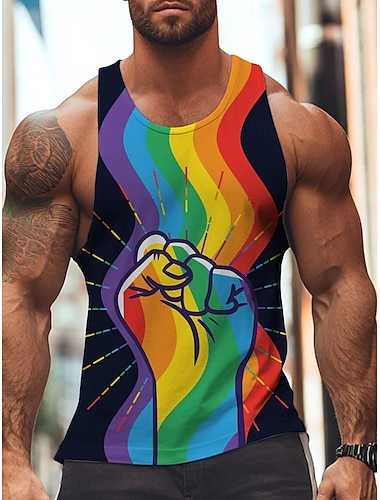  LGBTQ Orgullo Top tank Casual Rayas arcoíris Hombre Adulto Discoteca Desfile del orgullo Mes del Orgullo Carnaval Disfraz de carnaval fácil