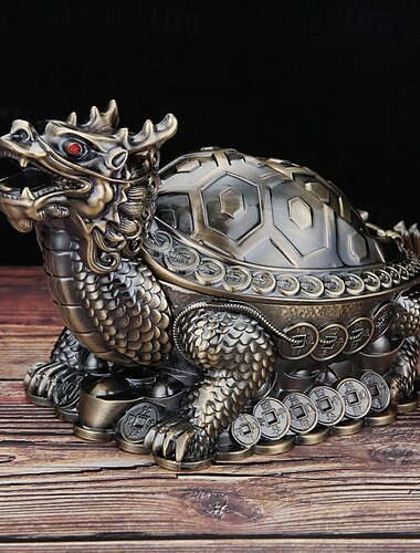  Cenicero vintage con tapa, cenicero a prueba de viento con forma de tortuga dragón para el hogar y la sala de estar, adorno decorativo antihumo con cubierta.