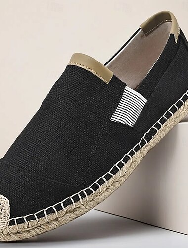  Pánské černé espadrilky s jutovou podrážkou - ležérní, pohodlná letní obuv pro každodenní nošení