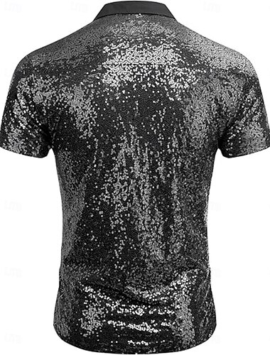  Retro Vintage 1970er Rave Hemd Disco Pailletten Glänzend Matallic Herren Halloween Karneval Nachtclub Musikfestival Pride Parade Erwachsene Hemd Sommer