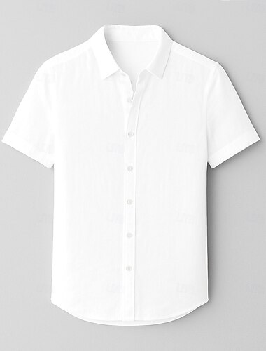  Herren Hemd Leinenhemd Weiß Hellgrün Marineblau Hellgrau Leicht Blau Kurzarm Einfarbig Hemdkragen Schule Formell Knöpfe Bekleidung Elegant Urlaub Vintage Tropisch