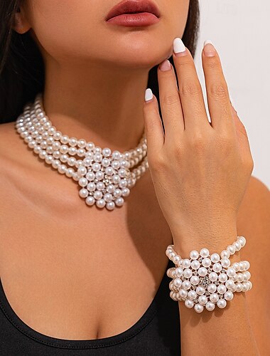  Seturi de bijuterii de mireasă 2 Imitație de Perle 1 Colier 1 Brățară Pentru femei Elegant Drăguţ Dulce Încântător Clasic Iubire Prețios Geometric Shape Set de bijuterii Pentru Nuntă Cadou Concediu