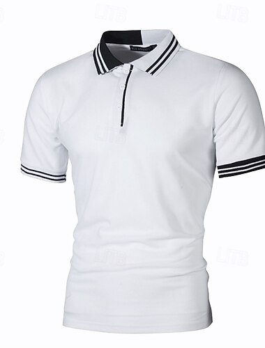  Per uomo A righe Polo Maglia da golf Manica Corta Bavero Moda Casual All'aperto Sport Quotidiano Bottoni Splice Estate Bianco Rosso Blu marino