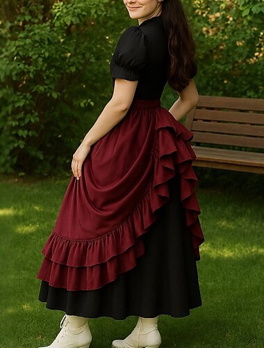  Punk & Gothique Médiéval Renaissance Jupe Costume de cosplay Jupe longue Ren Faire Couleur Unie Femmes Celtique Pirate Fantaisie Halloween Carnaval Mascarade Carnaval Décontracté Quotidien Adulte Jupe