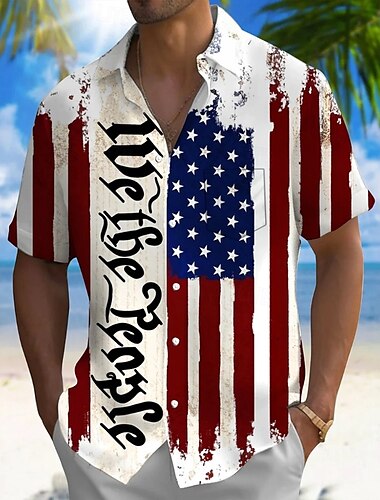  Självständighetsdagen Herr Amerikanska amerikanska flaggan Vi folket Patriotisk Skjorta Sommarskjorta Knapp upp skjorta Kortärmad Mode Casual Helgdag Sommar Vår Nedvikt 3D-utskrift krage skjortor