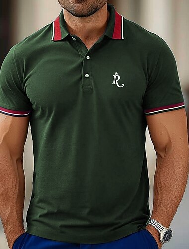  Herren Buchstabe Polo Kurzarm Polo-Shirts Hemden mit Kragen Business-Casual Schule Outdoor Alltagskleidung 3D-Druck Sommer Dunkelgrün Dunkelblau Dunkelviolett