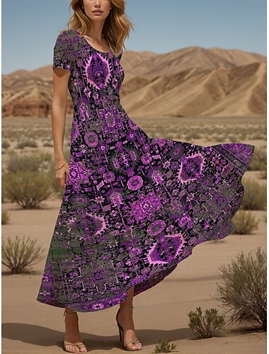  Női Maxiruha hétköznapi ruha A vonalú ruha nyári ruha Szabadság Szüret Etno Normál Grafika Mértani Boho Paisley Damaszk Rövid ujjú Szögletes Sárga Medence Bíbor Lóhere Nyár Tavasz