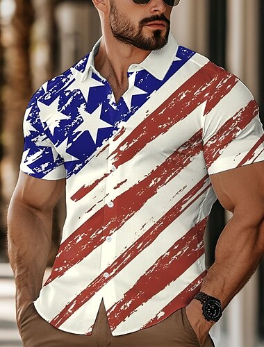  Tag der Unabhängigkeit Herren Amerikanische US-Flagge Patriotisch Vierter Juli Hemd Sommerhemd Knopfhemd Kurzarm Modisch lässig Outdoor Ferien Sommer Frühling Umlegekragen 3D-Druck Hemden mit Kragen