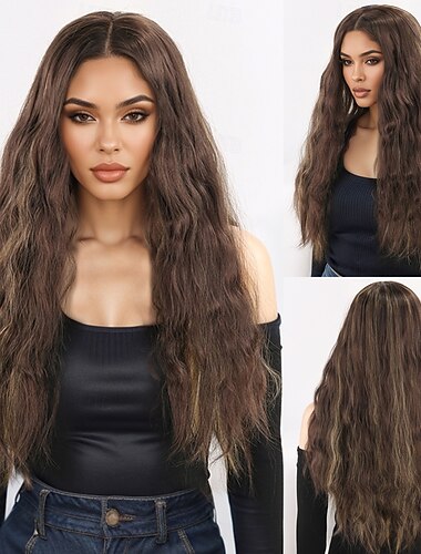  Synthetische Perücken Gewellt Mikro Locs Stufenschnitt Mit Pony Maschinell hergestellt Perücke 28 Zoll A1 Synthetische Haare Damen Klassisch Bequem Farbverläufe Braun