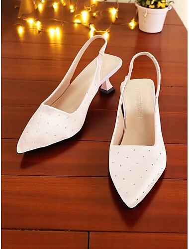  Damen-Slingback-Kitten-Heels aus Satin mit Strassnieten – elegante Abendschuhe mit spitzer Spitze für Cocktailpartys und Abendveranstaltungen