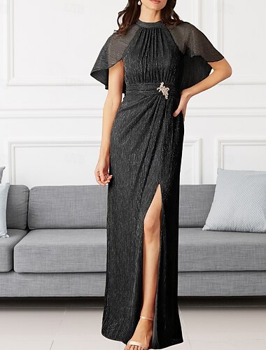  Schlauchkleid Brautmutterkleid Hochzeitsgast Elegant Rundhalsausschnitt Bodenlang Chiffon Ärmellos mit Geteilter Vorderteil Raffung 2025