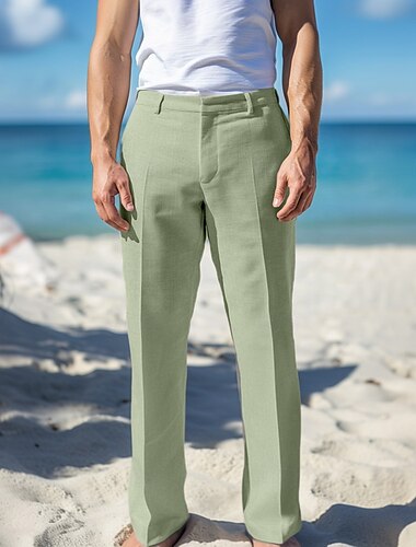  Herren Anzughose Lang Einfarbig Mikroelastisch Standard Passform Salbei Hell Gray Beige 2023