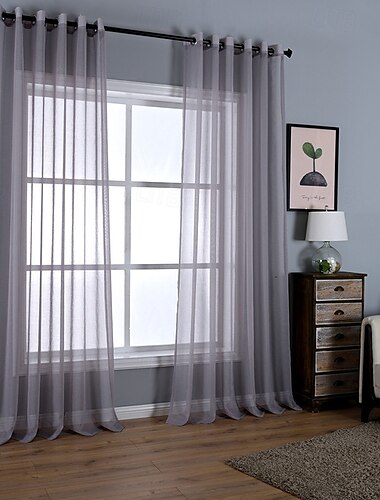  Halbtransparente Fenstervorhänge Voile Stangenfutter durchsichtige Vorhänge Voile Vorhänge für Schlafzimmer Wohnzimmer halbtransparenter Leinen-Look Vorhang 1 Paneel