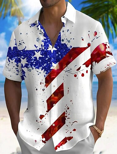  Jour de l'Indépendance Homme Drapeau Américain Croix Patriotique Chemise Chemise d'été Chemise Boutonnée Manche Courte Mode Décontractée Fête Été Printemps Col Rabattu Impression 3D chemises à col