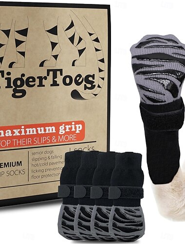  tigertoes Premium Anti-Rutsch-Hundesocken für Hartholzböden – extra dicker Griff, der auch beim Verdrehen funktioniert – verhindert Lecken und Ausrutschen und ist ideal zum Schutz der Hundepfoten
