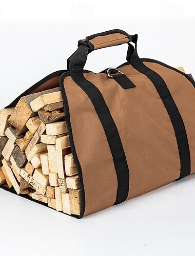  Gewaxte canvas draagtas voor houtblokken, duurzame houten draagtas, waterbestendig voor binnen en buiten, accessoires voor open haarden, brandhout, draagtas voor thuis of voor een kampeertrip,