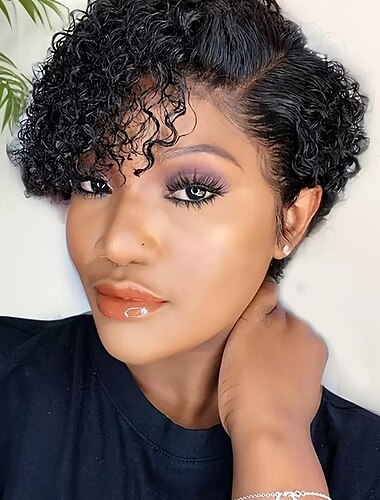  Peluca bob de cabello humano, pelucas cortas con encaje frontal para mujeres negras, peluca de cabello humano con corte pixie, peluca pre-arrancada con parte en T, peluca con encaje frontal y cabello