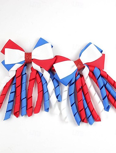  Grampos de cabelo de laço para o dia da independência, 3 polegadas, vermelho, branco, azul, fita encaracolada, grampos de cabelo artesanais, acessórios de cabelo para meninas e crianças em idade