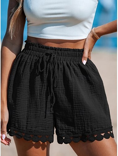  Damen Chinos Shorts Streetwear Ethno-Stil Basic Kurz Hohe Taille Einfach Tasche Elastischer Bund Bequem Weich Mikroelastisch Outdoor Urlaub Straße Schwarz Weiß Rosa Blau Sommer Normale Passform