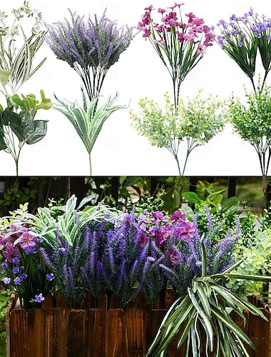  18 paquetes de flores artificiales y vegetación para decoración al aire libre, hojas de monstera falsas realistas, juego de plantas de jardín duradero para decoración de patio y jardín.