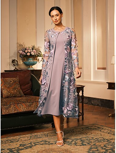  Damen Mantel Atmungsaktiv Spitze Bestickt Elegant Blumen Formell Hochzeit Party Lang Rundhalsausschnitt Lässiger Schnitt Langarm Oberbekleidung Graues Rosa Schwarz Burgunderrot Sommer Frühling