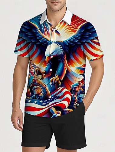  Independence Day 4 juli Amerikaanse Vlag Manga Hawaï-shirts Back To School Amerikaanse Vlag Grafisch Voor Voor heren Volwassenen Maskerade 4 juli 3D afdrukken Festival