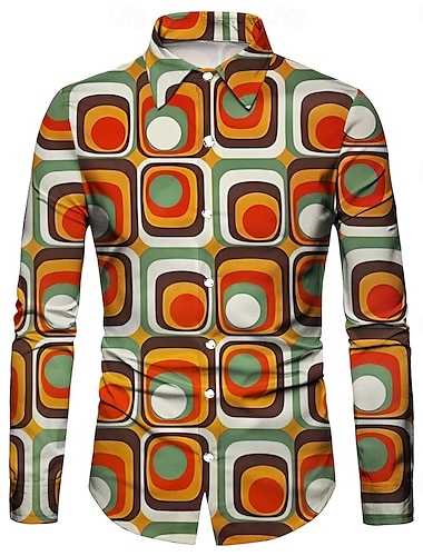  Rétro Vintage Années 1970 Chemise Disco Géométrique Psychédélique Homme Halloween Carnaval Festival de Musique Défilé de la Fierté Adulte Chemise