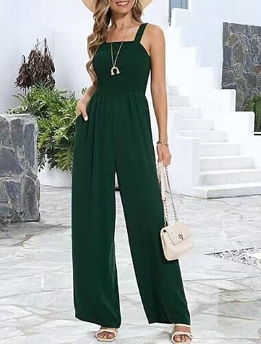  Femmes Normal Combinaison Streetwear Couleur Unie Sans manches Col en U Avec Poches Rue Quotidien Coupe régulière Noir Vin bleu marine Été