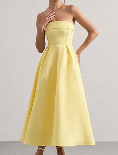  Damen Midikleid Weißes Kleid Abschlusskleid Abschlussballkleid Partykleid Mode Hochzeit Party Abendgesellschaft Normale Passform Einfach Ärmellos Trägerlos Schwarz Weiß Gelb Rosa Sommer