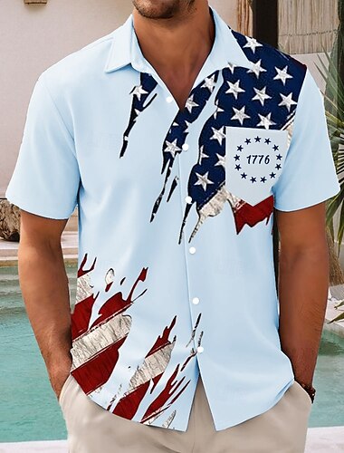  Tag der Unabhängigkeit Herren Amerikanische US-Flagge Patriotisch Vierter Juli Hemd Sommerhemd Knopfhemd Kurzarm Modisch lässig Ferien Sommer Frühling Umlegekragen 3D-Druck Hemden mit Kragen Eine