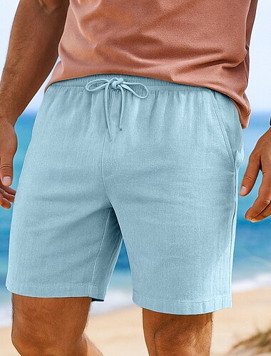  Bărbați Pantaloni scurți din bumbac in Pantaloni Scurți Pantaloni scurți de vară Pantaloni scurți de plajă Buzunar Cordon Talie elastică Culoare solidă Confort Respirabil Lungimea genunchiului Casual