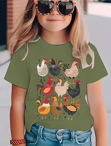  Mädchen 3D Tiermotiv Küken T-Shirt Kurzarm Sommer Frühling Mode Basic Kinder 4-12 Jahre Rundhalsausschnitt Outdoor Lässig Täglich Normale Passform