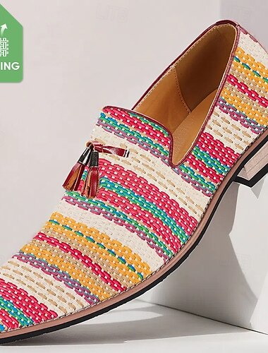  chaussures à enfiler tissées pour hommes avec des rayures vibrantes, modernes et respirantes, parfaites pour les vacances et