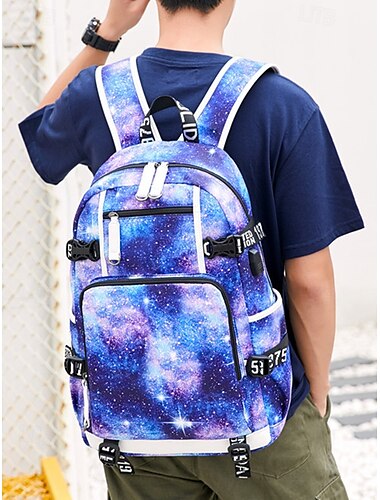  Wasserdichter Schulrucksack für Kinder mit Galaxie-Print und USB-Ladeanschluss – robuster, leichter Schülerrucksack für Jungen und Mädchen, perfekt für den Schulalltag, Reisen und Outdoor-Aktivitäten