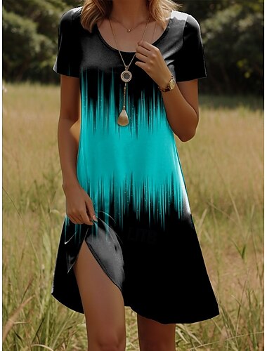  Damen Minikleid Freizeitkleid T-Shirt-Kleid Sommerkleid Shiftkleid Urlaub Lässig Boho Party Strand Formpassend Ombre Grafik Kurzarm Rundhalsausschnitt Weiß Rote Blau Orange Sommer Frühling