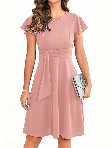  Per donna Mini Abito Abito da Cocktail Abito da invitata a nozze Vestito in Chiffon Abito aderente e svasato Elegante Festa Boho Vestibilità regolare Semplice Manica Corta Girocollo Nero Rosa Vino