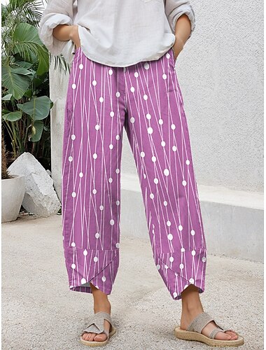  Women's Chinos Baggy Pants Casual Ankle-Length High Waist Graphic Geometric Patchwork Drawstring Printing Thermal Warm Breathable Micro-elastic Casual Daily Violet Robin's Egg Blue Green Khaki Summer