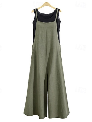  Mujer Normal Pantalones de lino y algodón Casual Color sólido Sin Mangas Perneras anchas Bolsillo Calle Diario Ajuste regular Negro Blanco Vino Verano