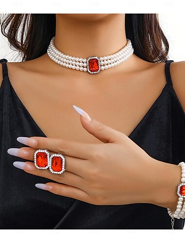  Brud Smyckeset 1set Oäkta pärla Diamantimitation Örhängen Dekorativa Halsband Armband Dam Elegant Stylish Smyckeset Till Bröllop Fest Speciellt Tillfälle
